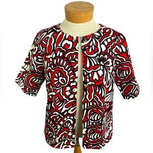 WD•NY Red Black White Floral, Short Sleeve Jacket Sz 10